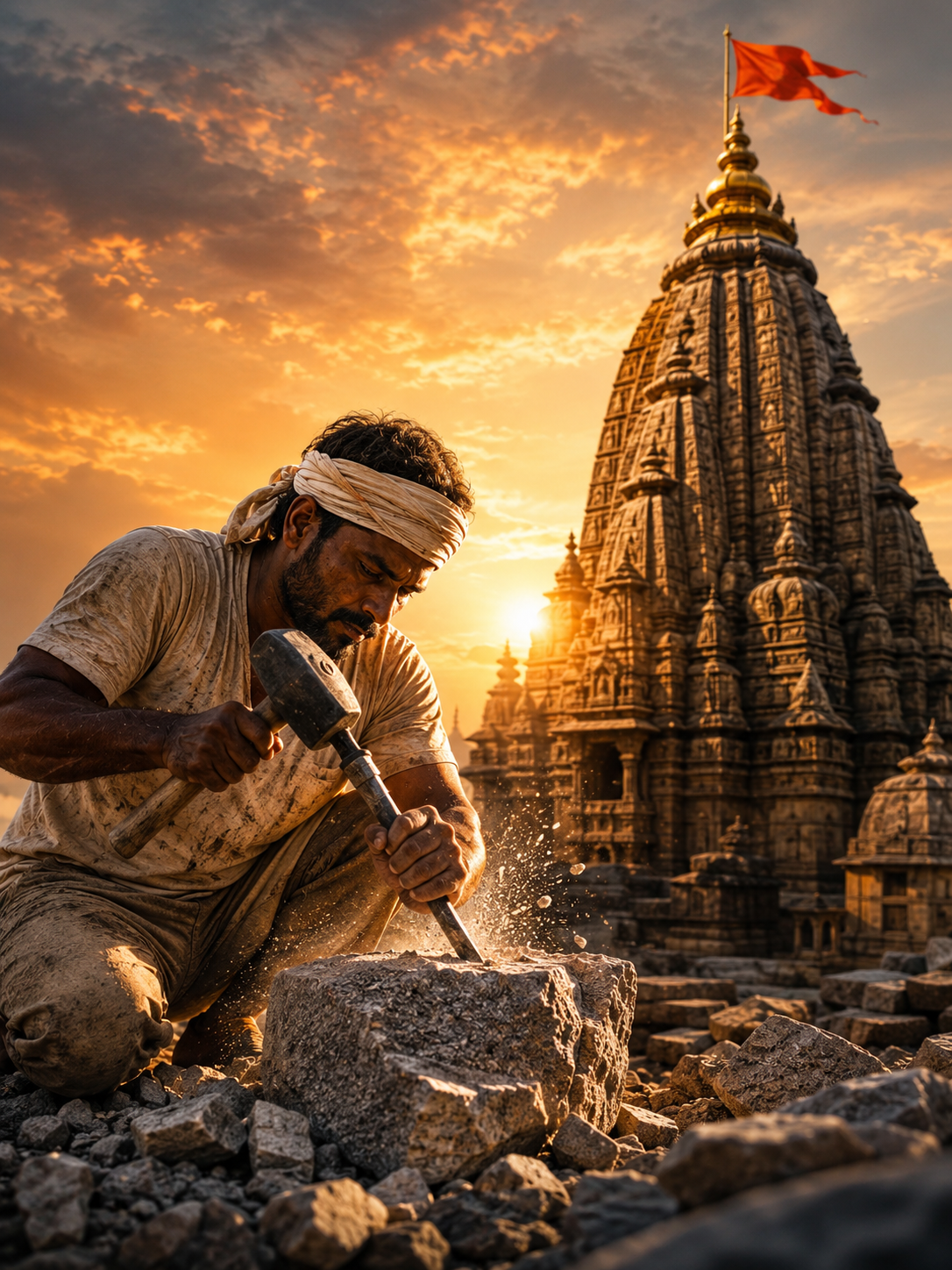 दगड फोडणारा कारागीर आणि मंदिराचा कळस
